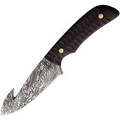 BucknBear 92345D Guthook Hunter Damascus Fixed Blade Knife Black/Red Handles