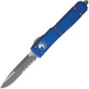 Microtech 12111APBL Auto Ultratech Apocalyptic Part Serrated Single Edge OTF Knife Blue Handles
