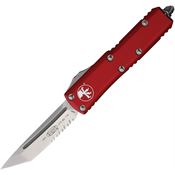 Microtech 23311RD Auto UTX-85 Stonewashed Part Serrated Tanto OTF Knife Red Handles