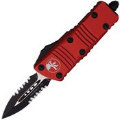 Microtech 2382RD Auto Mini Troodon Part Serrated Double Edge OTF Knife Red Handles
