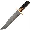 Bear & Son Cutlery 502D Damascus Fixed Blade Bowie Knife with Genuine Stag Handles