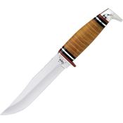 Case 385 Hunter Fixed Concave Ground Clip Blade Knife with Polished Leather Handle