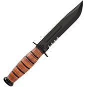 Ka-bar 5019 U.S. Army Fighting Fixed Partially Serrated Carbon Steel Blade Knife with Stacked Leather Handle