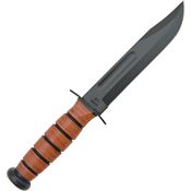 Ka-bar 5020 U.S. Army Fighting Fixed Black Epoxy Carbon Steel Blade Knife with Stacked Leather Handle