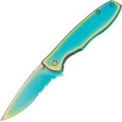 Magnum 01YA107 Rainbow II 440 Stainless Partially Serrated Rainbow Finish Knife with Stainless Handle