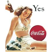 Tin Sign 1056 Coke Yes White Bathing Suit Rich Vibrant Colors and Heavy Embossing Tin Sign