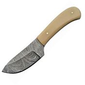 Damascus 1080BO Skinner White Smooth Fixed Blade Knife
