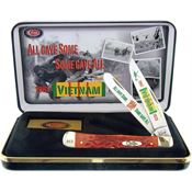 Case VIET Vietnam Trapper Gift Set Folding Pocket Knife with Red Jigged Bone Handle