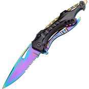Tac Force 705RB Assisted Opening Rainbow Finish Drop Point Blade Pocket Knife with Black Aluminum Handles
