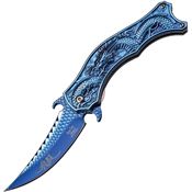 Dark Side 019BL Assisted Opening Linerlock Folding Pocket Knife with Blue Titanium Coated Dragon Artwork Handles