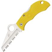 Spyderco MYLS Manbug Rescue Salt Lockback Folding Pocket Knife with Yellow Textured FRN Handle