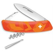 Swiza 102070 C01 Button Lock Knife with Orange Camo Rubberized Handle