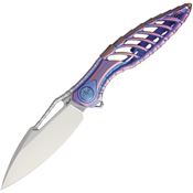 Rike THOR6BP Thor 6 Framelock Drop Point Blade Knife with Blue and Purple Anodized Titanium Handle