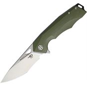 Bestech G14B1 Toucan Linerlock Stonewash and Satin Finish Blade Knife with Green G-10 Handle