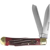 Roper 0004CRB Double Action Lockback Satin Finish Clip and Spey Blades Knife with Red Jigged Bone Handle