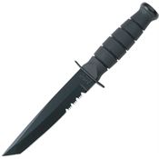 Ka-Bar Knives 1255 Short Ka-Bar Serrated Carbon Fixed Blade Knife Black Grooved Kraton Handles
