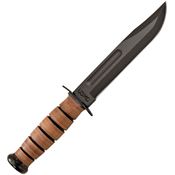 Ka-Bar 1217 USMC Fighter Plain Carbon Fixed Blade Knife Stacked Leather Handles