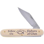 Frost N227 Fishers of Men Satin Folding Knife Ivory Handles