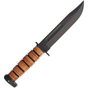 Ka-Bar 1317 Dogs Head Utility Carbon Fixed Blade Knife Oval Stacked Leather Handles