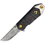 V NIVES 22WPDBL KillaBite Damascus Framelock Knife Blue Wood Handles