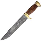 Marbles 586 Damascus Bowie Fixed Blade Knife Stacked Leather Handles