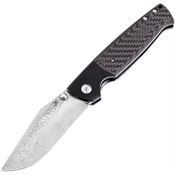 Kansept  1027A4 Shikari Damascus Framelock Knife Black/Carbon Fiber Handles