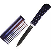 Novelty Cutlery 329 Comb Black Finish Fixed Blade Knife American Flag Handles
