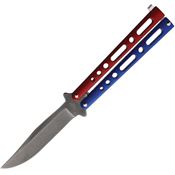 Benchmark 023 Butterfly Stonewash Knife Red White Blue Handles