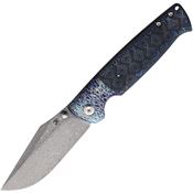 Kansept 1027A7 Shikari Damascus Framelock Knife Black/Blue Handles