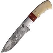 BucknBear 02129 Knight Hunter Damascus Fixed Blade Knife Natural Bone/Red Handles