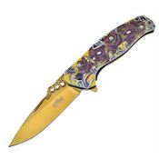 Frost 19001GD Assist Open Linerlock Knife with Gold Handles