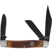 Remington 15645 Back Woods Stockman Black Stonewash Knife Brown Handles