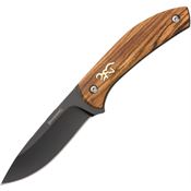 Browning 491 Black Fixed Blade Knife Zebra Wood Handles