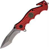 Rough Rider 2514 Fire Fighter Rescue Linerlock Knife Red Handles