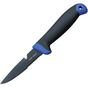 Dark Water FIX001CS Serrated Black Fixed Blade Knife Blue/Gray Handles