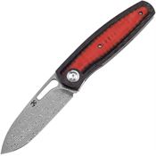 Kansept 1050A5 Mato Damascus Linerlock Knife Carbon Fiber/Red Handles