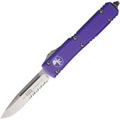 Microtech 12111PU Auto Ultratech Stonewashed Part Serrated Single Edge OTF Knife Purple Handles