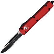 Microtech 1212RD Auto Ultratech Black/Satin Part Serrated Single Edge OTF Knife Red Handles