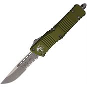 Microtech 14311APOD Auto Combat Troodon Apocalyptic Part Serrated Single Edge OTF Knife OD Green Handles