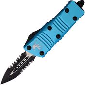 Microtech 2382TQ Auto Mini Troodon Part Serrated Double Edge OTF Knife Turquoise Handles