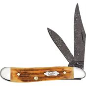 Case XX 52423 Damascus Folding Knife Burnt Golden Handles
