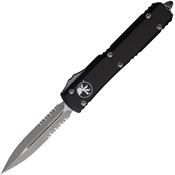 Microtech 12211AP Auto Ultratech Apocalyptic Part Serrated Double Edge OTF Knife Black Handles