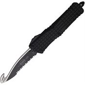 Microtech 6013THS Auto Combat Troodon Black/Satin Part Serrated Guthook Rescue Knife Black Handles