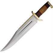 Rough Rider 2523 Raiders Bowie Satin Fixed Blade Knife Brown Handles