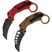 Reate 120 EXO-K Black Button Lock Knife Red Handles