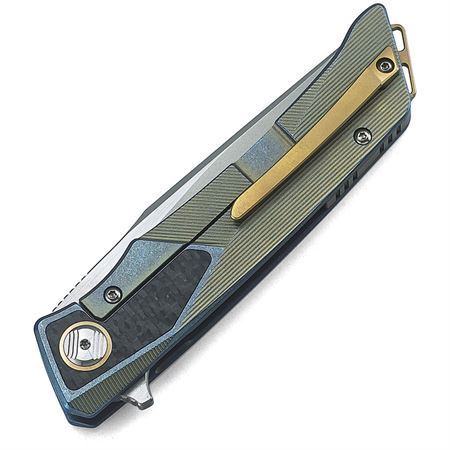 Bestech T1804B Sky Hawk Framelock Bead Blast and Satin Finish Blade Knife with Blue and Gold Titanium Handle – Additional Image #1