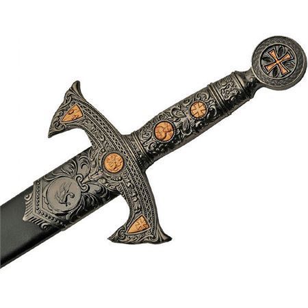 China Made 926928 Knights Templar Stainless Blade Sword with Sculpted Metal Alloy Handle – Additional Image #1