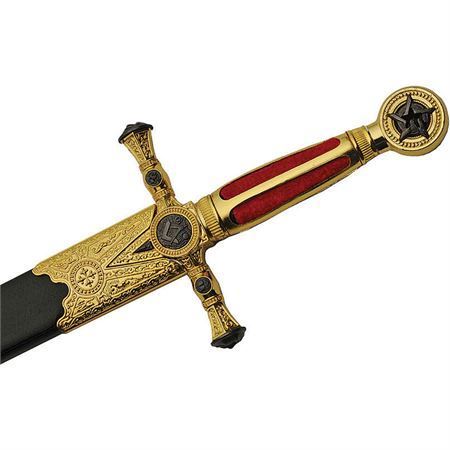 China Made 926930 23 Inch Masonic Stainless Blade Sword with Gold Finish Metal and Red Velveteen Handle – Additional Image #1
