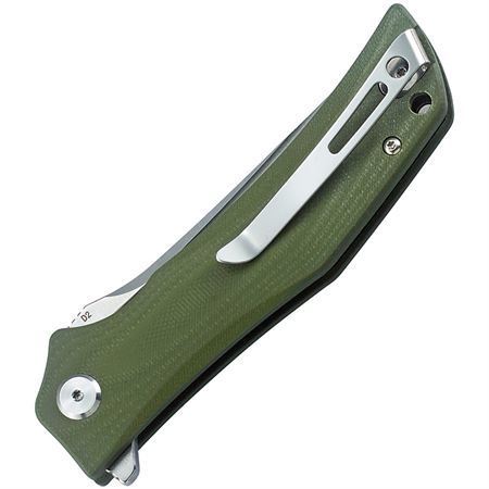 Bestech G05B1 Scimitar Clip Point Satin Finish Blade Linerlock Folding Pocket Knife with Green G-10 Handle – Additional Image #1