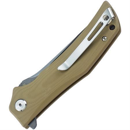 Bestech G05C2 Scimitar Clip Point Two-Tone Blade Linerlock Folding Pocket Knife with Tan G-10 Handle – Additional Image #1